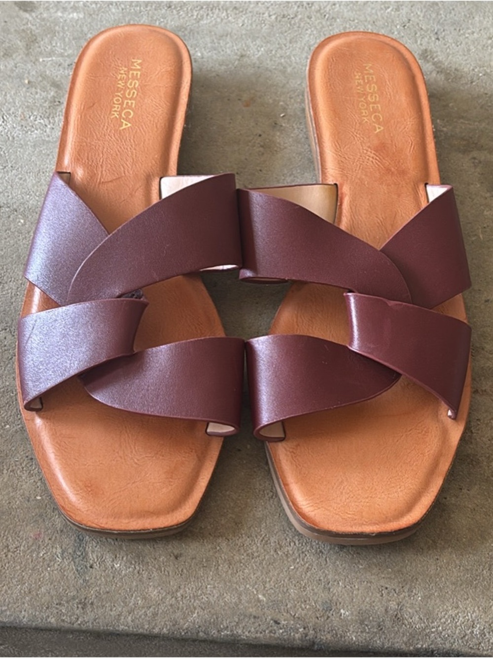 Messeca New York Women's Deep Burgundy Leather Slide Sandals